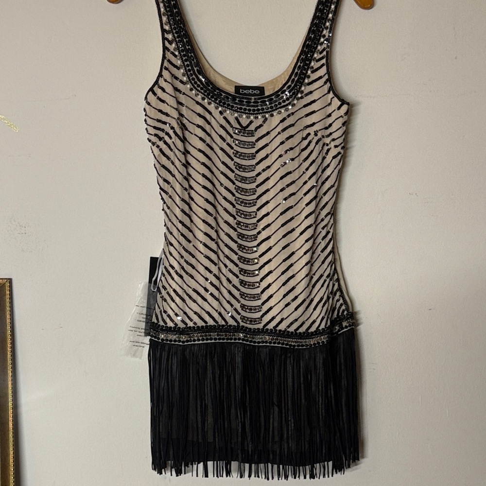 bebe XXS NWT Beaded Fringe Flapper Dress | Art Deco | Gatsby Party Cocktail